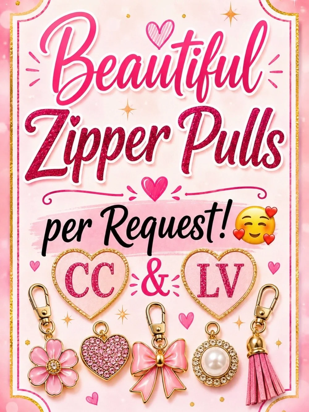 Beautiful Pink Zipper Pulls Charm Set by